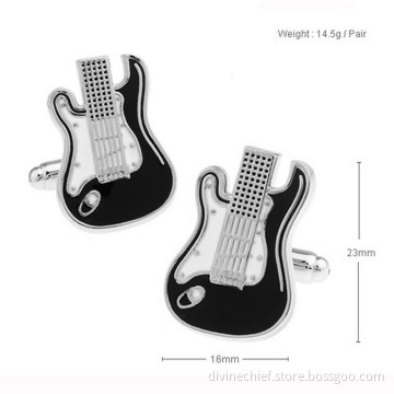 Profession Cufflinks Manufacturer Custom Guitar Cufflinks With Black & White Paint